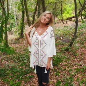 Aztec Print White BOHO Top